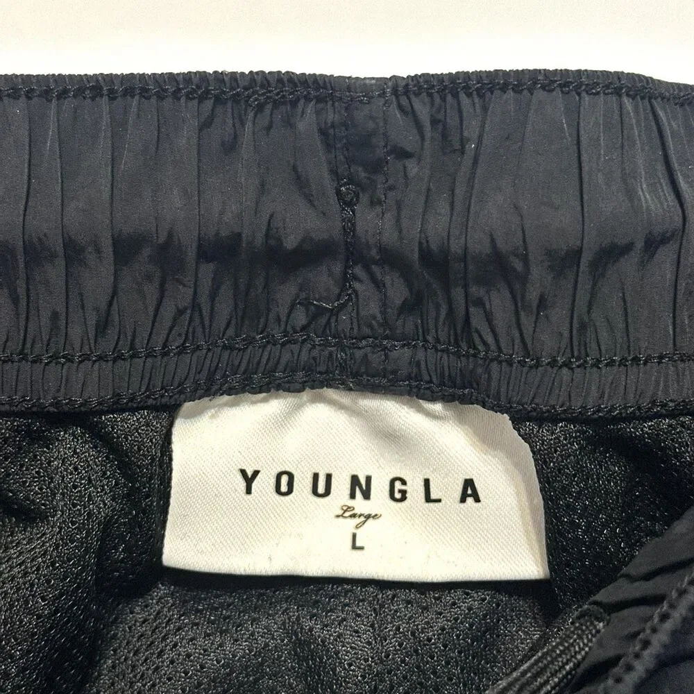Youngla Joggers Pants Men L Black Nylon Mid Rise Elastic Waistband Pockets